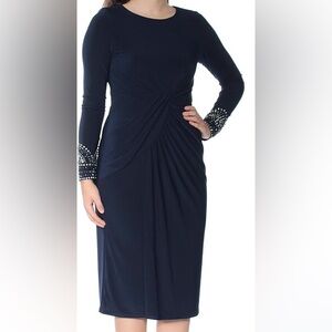 Vince Camuto Elegant Navy Dress with Pearl Accents